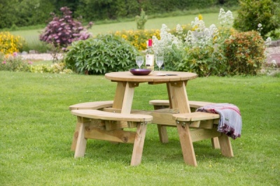 NEW KATIE ROUND PICNIC TABLE WOODEN PRESSURE TREATED (1.47 Diaeter x 0.72m)